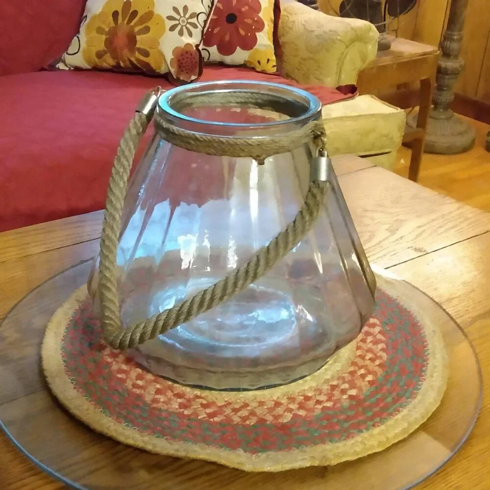 Large Glass Lantern Jar Jug with Nautical Rope Handle